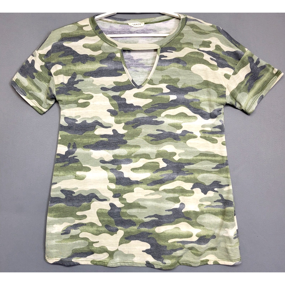 Viamor‎ Camouflage T-shirt Womens Small Soft Green Street Style Urban Casual